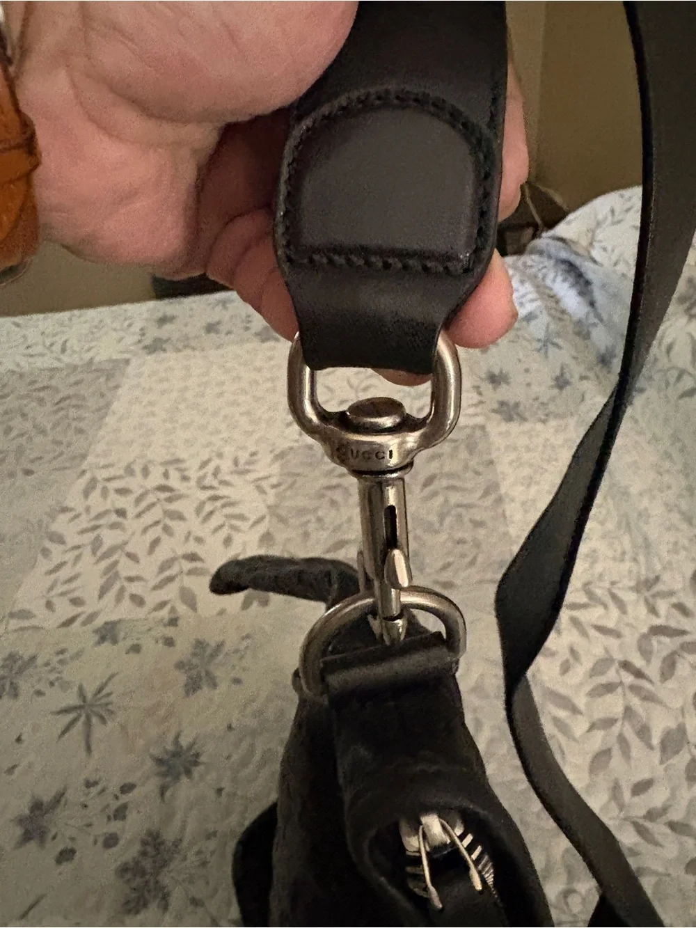 Gucci Black Embossed Messenger Shoulder Bag